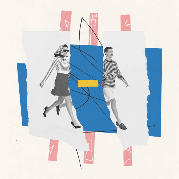 istock Contemporary art collage. Conceptual image of breakup. Young couple got divorced. Difficult relationships 1439756603