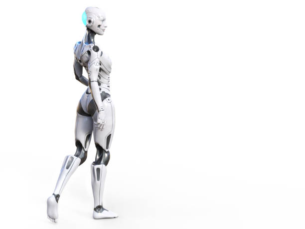 istock 3D rendering of a female android with white background. 1439756777