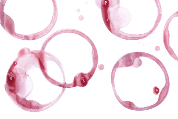 istock Red wine rings and drops on white background, top view 1439757198
