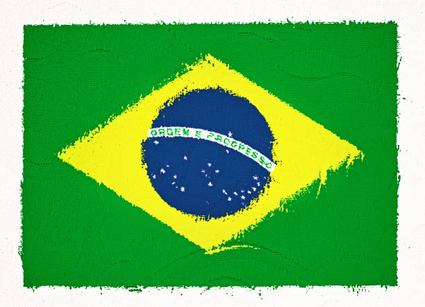 bandeira do brasil, aproximadamente pintada em tecido texturizado - latin motto - fotografias e filmes do acervo