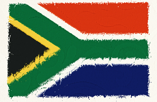 South African national flag on highly figured cloth.