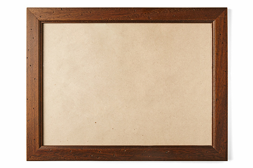 Brown wooden painted frame with brown craft paper on isolated on white background