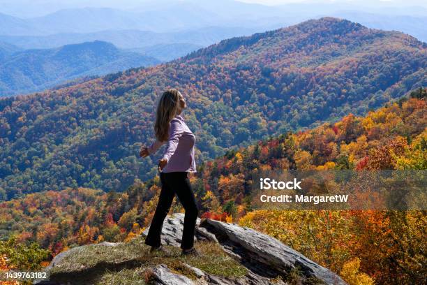 Free Woman Enjoying Nature In The Mountains Stock Photo - Download Image Now - Arms Outstretched, Mature Women, Mountain