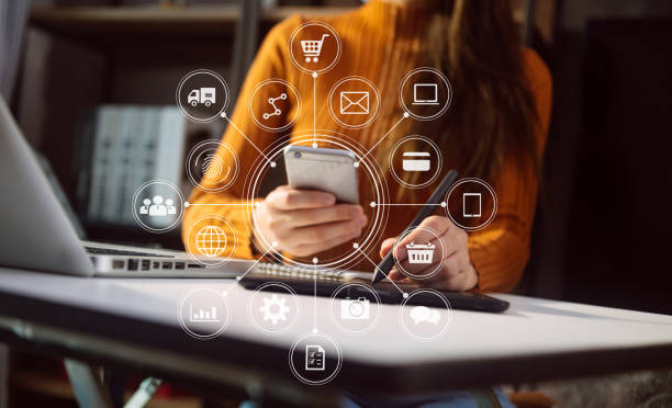 istock Social media and Marketing virtual icons screen 1439763602
