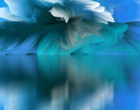 Magical world. Abstract Landscape, surreal lake and reflections. art, creativity and imagination. 3d illustration.