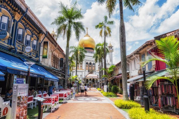 Singapore City, Singapore - December 2022: Views of the Sultan Mosque in Kampong Glam on December 5, 2022 in Singapore City, Singapore.