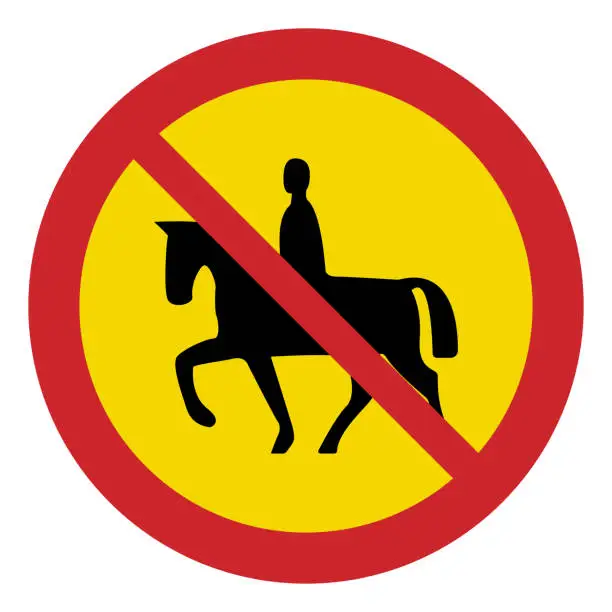 Vector illustration of Prohibited road signs. No Horse Riding. Traffic signs.