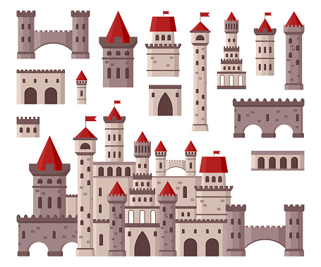 Castle Shape Element Stone Castle Or Palace Elements Vector Illustrations Set Stock ...