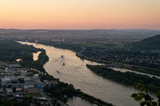 istock Aerial view of the Danube River at sunset 1439770159