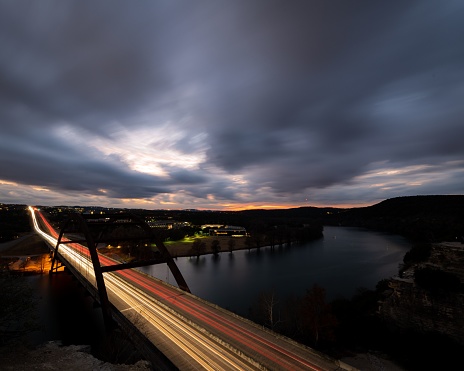 A long exposure of the 360 Bridge leading to Austin, Texas