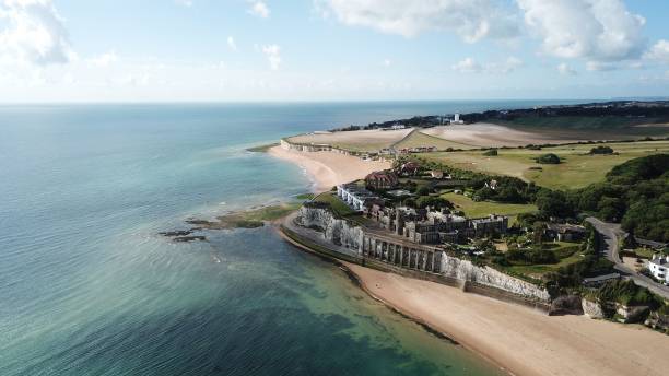 istock Aerial view of a coastal town under a cloudy sky 1439771211