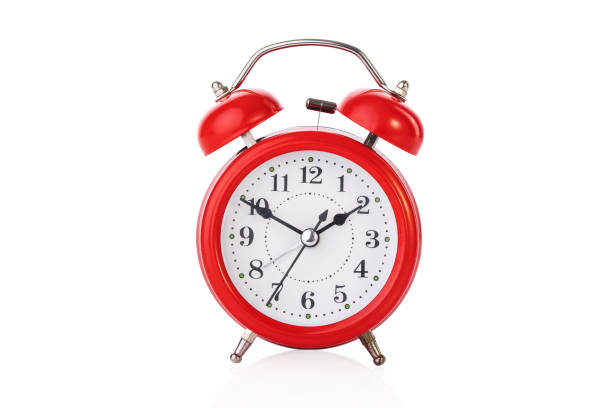 istock Red alarm clock isolated on white background with clipping path 1439773741