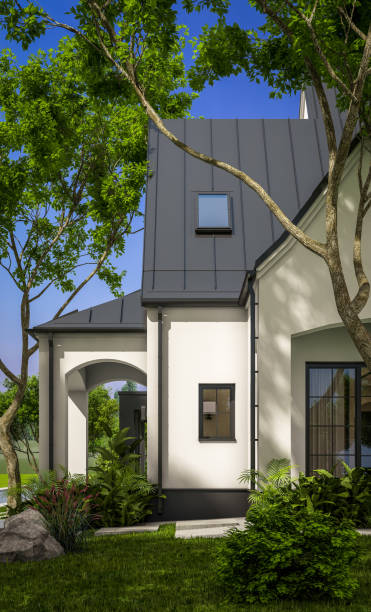 istock 3d rendering of white and black modern Tudor house 1439773946