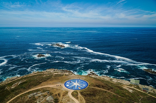 An aerial shot of the Compass Rose in Coruna, Spain