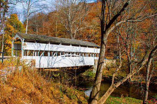 Knox Bridge is a covered bridge in Valley Forge National Park. View it on an autumn day for a full array of beautiful colors and it's proximity to nature.