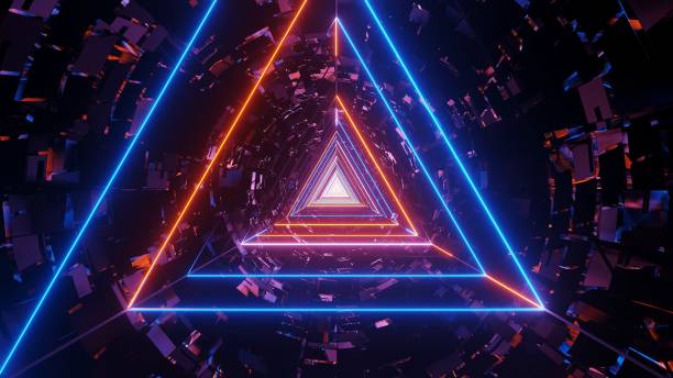 istock Futuristic illustration of the abstract lights triangle pattern on a dark background 1439779815