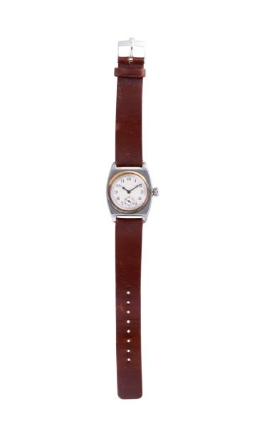 istock Modern watch with a red leather band under the lights isolated on a white background 1439780199