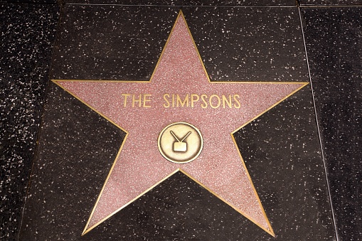 Los Angeles, United States – June 12, 2022: star for the animated series The Simpsons on the Hollywood Walk of Fame