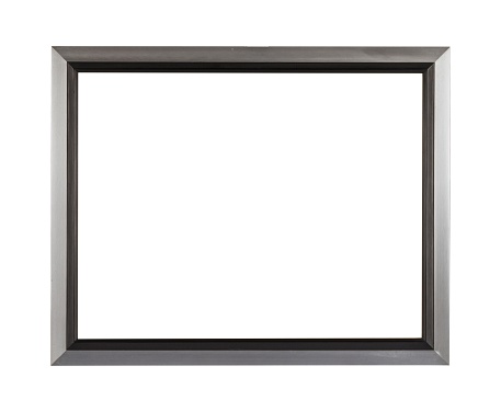 A blank frame with silver borders on a white background