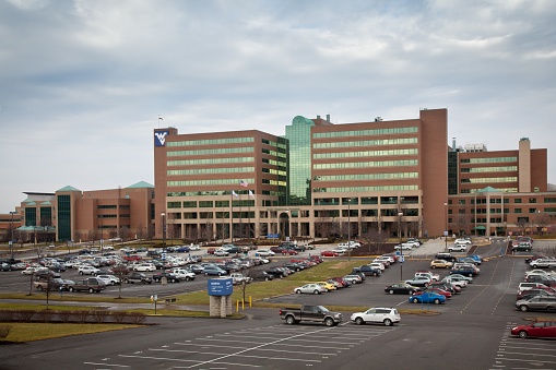 Morgantown, WV, United States – January 28, 2012: West Virginia University (WVU) Hospital Building in Morgantown, WV.