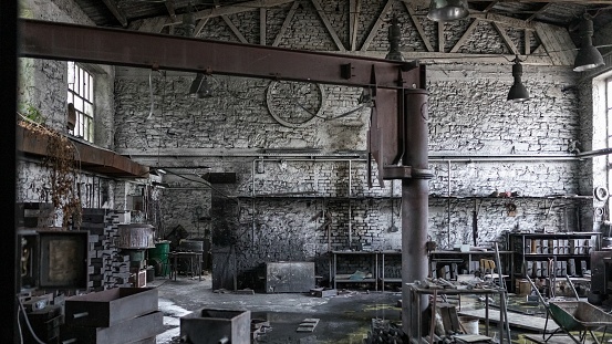 A beautiful shot of an abandoned messy warehouse