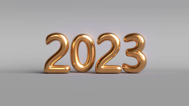 istock 2023 concept golden text. New year background. 3d render illusrearion 1439787525