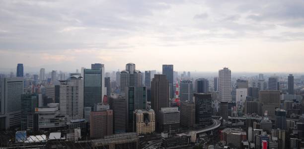 istock Panoramic view of a cityscape on a cloudy day 1439787603