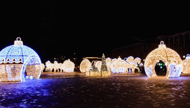 istock Beautiful illuminated Christmas sculptures in Magdeburg, Germany at night 1439788207