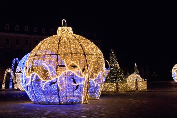 istock Beautiful illuminated Christmas sculptures in Magdeburg, Germany at night 1439788208