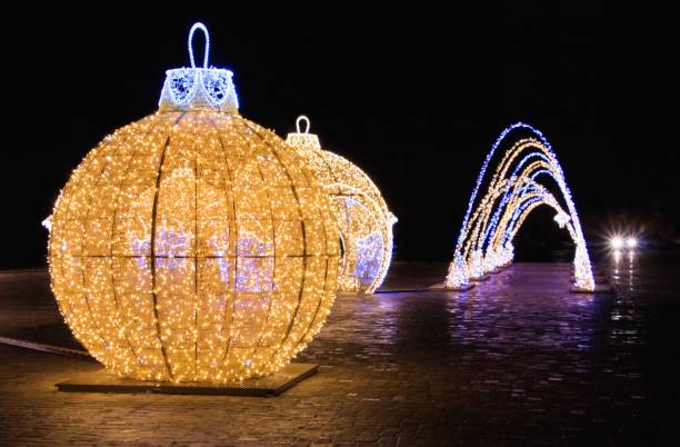 istock Beautiful illuminated Christmas sculptures in Magdeburg, Germany at night 1439788211
