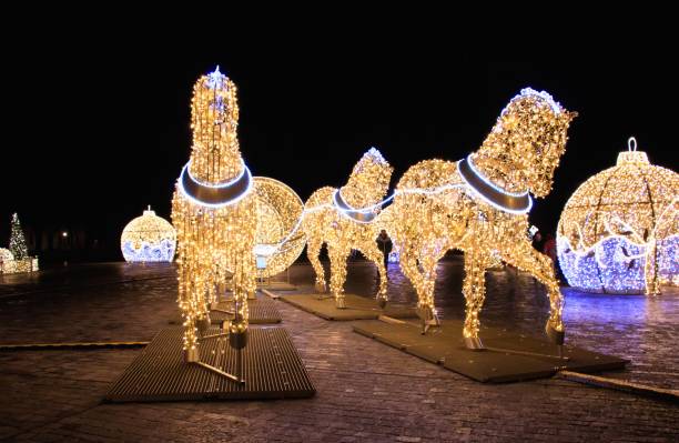 istock Beautiful illuminated Christmas sculptures in Magdeburg, Germany at night 1439788213