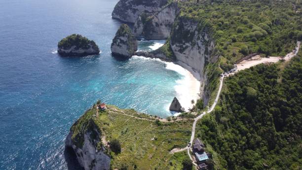 istock Aerial view of ocean waves hitting a huge cliff 1439789321