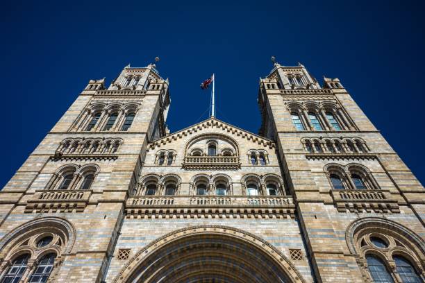 istock Low angle shot of a historic concrete building with interesting patterns under the blue sky 1439790506