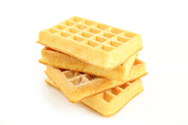 Stack of belgian waffles isolated on white background