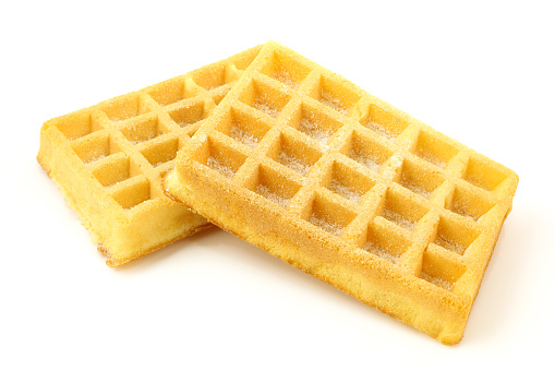 Two plain belgian waffles isolated on white background