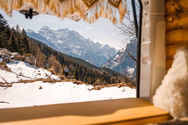 istock View to the snowy mountains from a van 1439792369