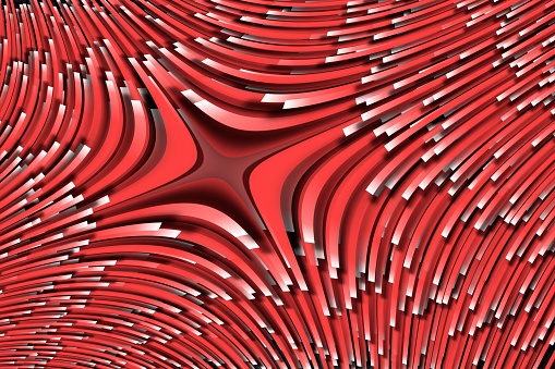 A 3D rendering of a digital wallpaper with red geometric shapes