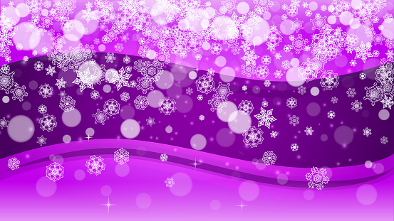 Snow frame with ultra violet snowflakes. New Year backdrop. Winter border for gift coupons, vouchers, ads, party events. Christmas trendy background. Holiday frosty banner with snow frame