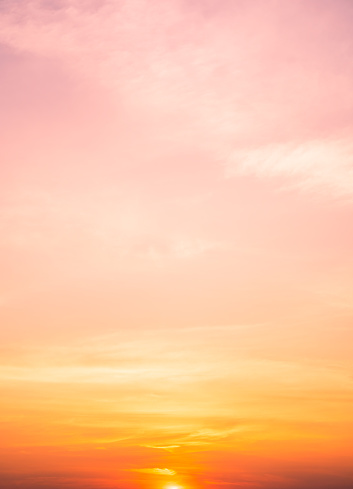 Orange sky vertical in the evening, Romantic golden hour sunshine pink, red sunlight sky background