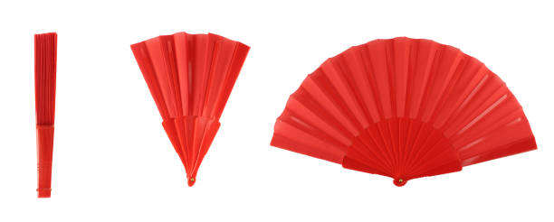 istock Red hand fan opening proces. Fold and unfold traditional hand fan 1439794820