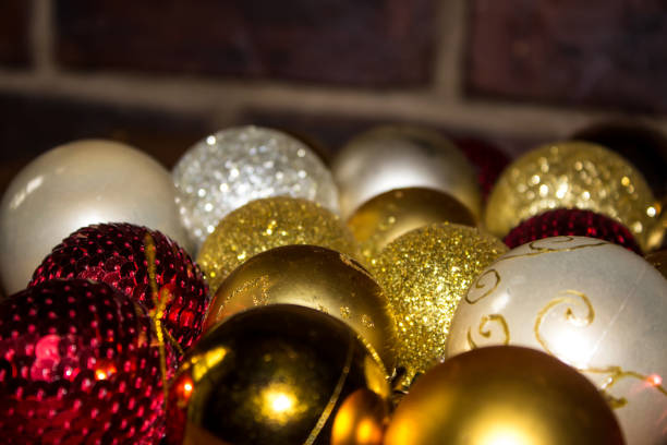 istock View over the top of various Christmas tree baubles. 1439796042