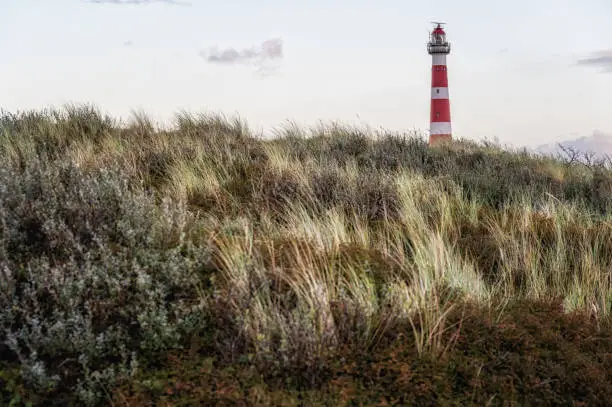 The beautiful lighthouse of Ameland (the Bornrif). Lighthouse Bornrif is an imposing sight on the island of Ameland, The Netherlands
