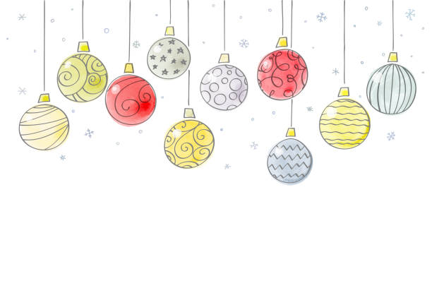 vektor weihnachtskugeln aquarell illustration. - christmas card christmas greeting card christmas ornament stock-grafiken, -clipart, -cartoons und -symbole