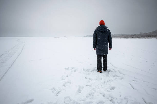istock Walking alone in misty winter field 1439800358