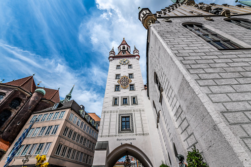Buildings Around Tower And Archway Of Old Town Hall In Munich, Germany
