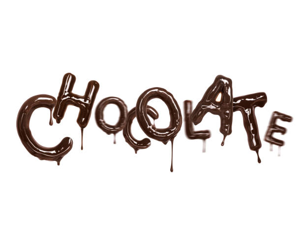 istock The word Chocolate with drops is made of melted chocolate on a white background 1439804004
