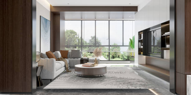 istock 3d render of luxury home interior and living room 1439804242