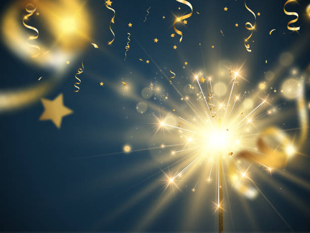 istock Vector illustration of sparklers on a transparent background. 1439805112