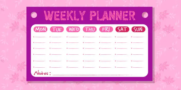 Vector illustration of Concept of daily planning, class calendar in cartoon style. Weekly planner of classes and lessons on a abstract color background.