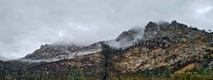 Fog caressing mountains on a cold rainy California day.